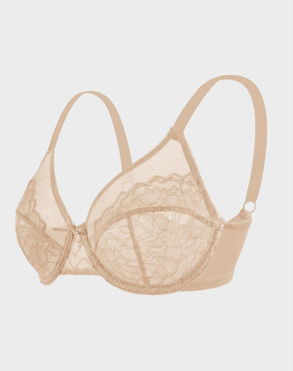 Full Coverage Lace Minimizer Bra - Petal-Black