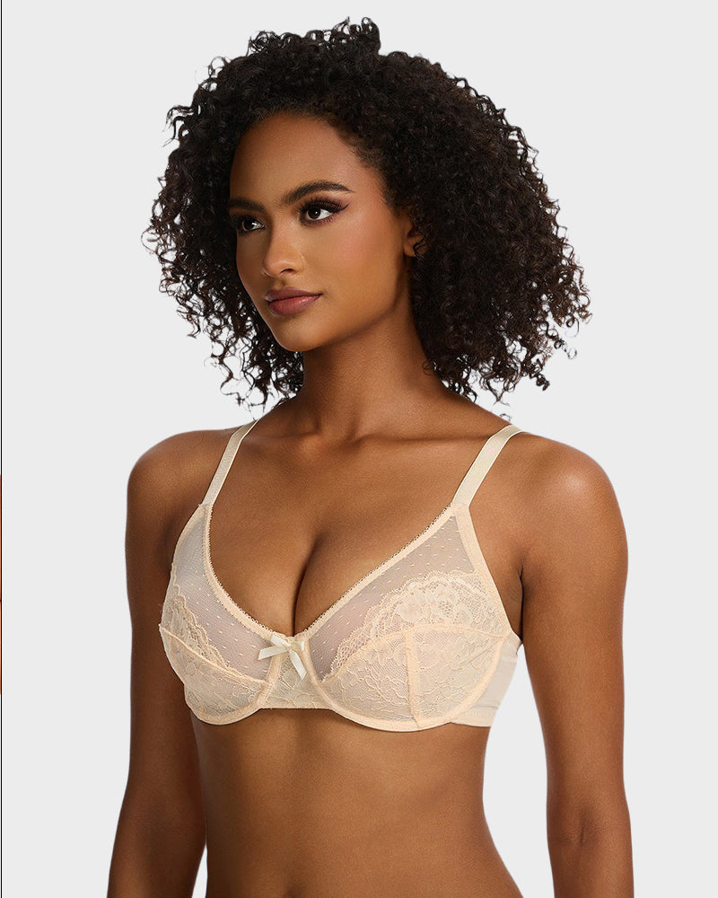 Full Coverage Lace Minimizer Bra - Petal-Black