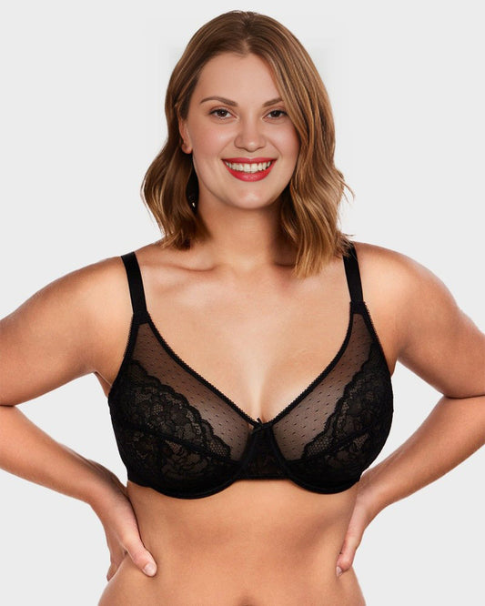 Full Coverage Lace Minimizer Bra - Petal-Black