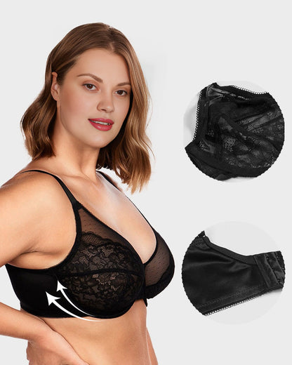 Full Coverage Lace Minimizer Bra - Petal-Black