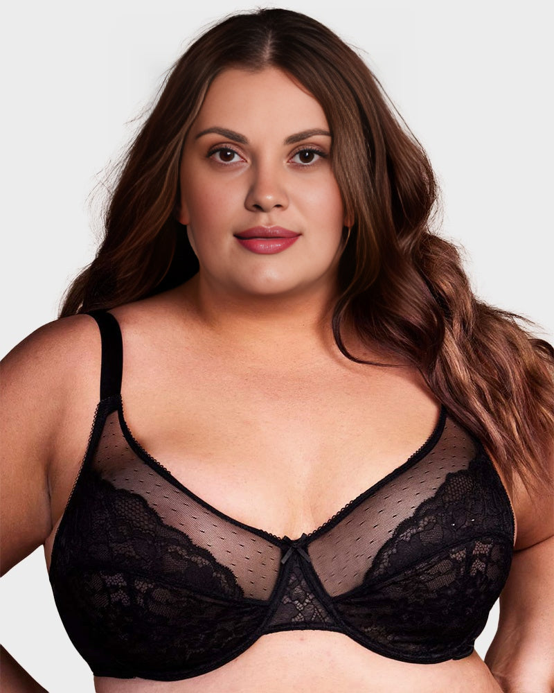 Full Coverage Lace Minimizer Bra - Petal-Black