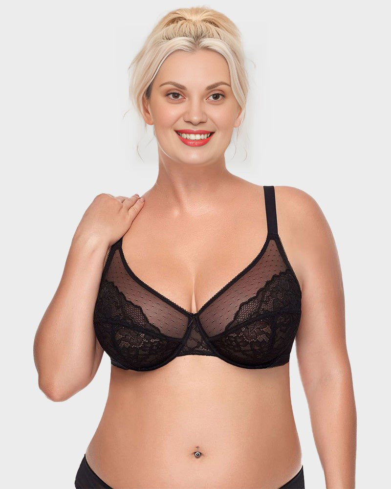 Full Coverage Lace Minimizer Bra - Petal-Black