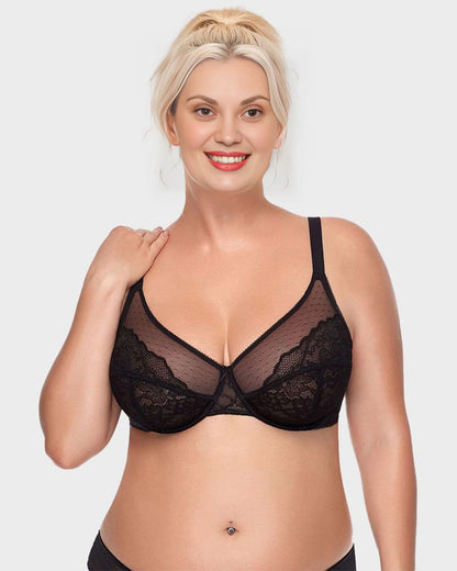 Full Coverage Lace Minimizer Bra - Petal-Black