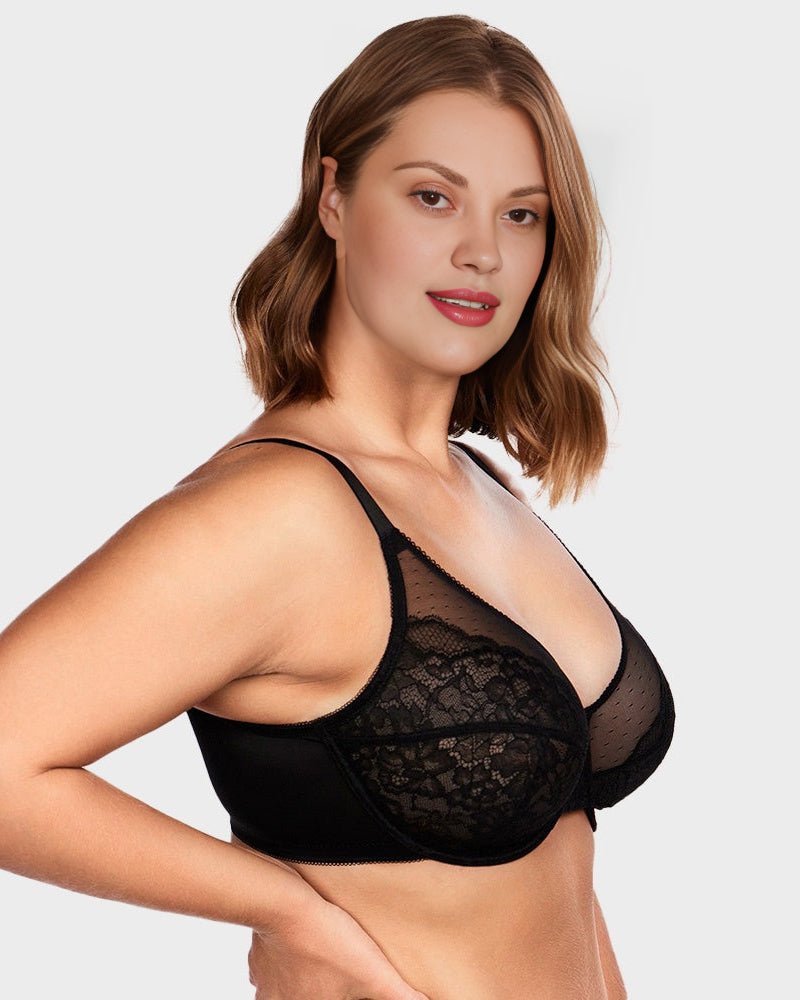 Full Coverage Lace Minimizer Bra - Petal-Black