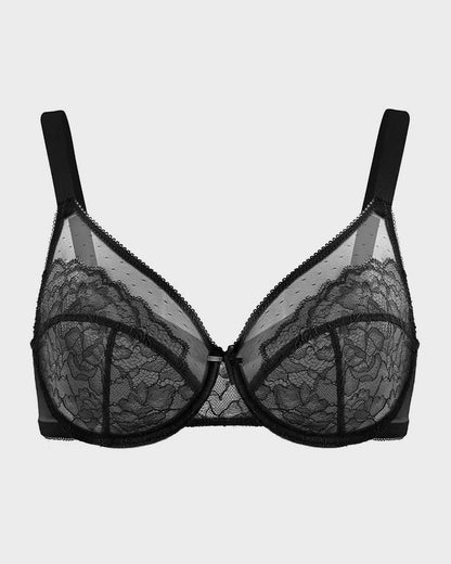 Full Coverage Lace Minimizer Bra - Petal-Black